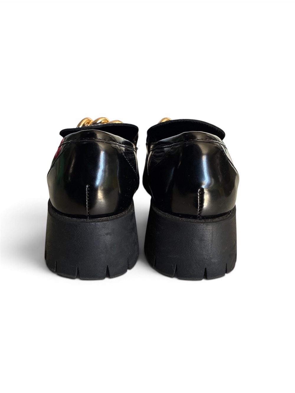 GUESS Black Patent Loafers with Gold Chain Accent - Picture 4 of 5